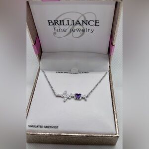 Mom-Heartbeat Necklace with Purple Heart Gem. NWT. Sterling silver